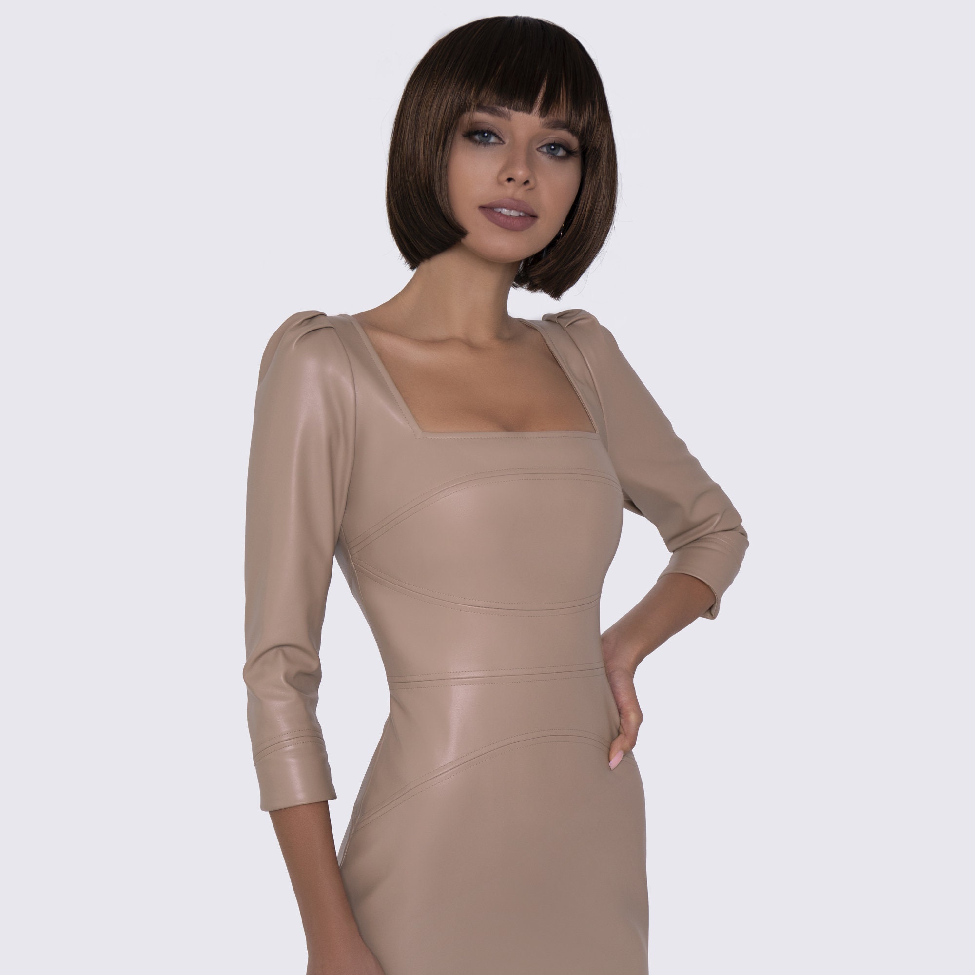 knee length dresses for ladies Nikki Faux Leather Foldover Bodycon Mini Dress main image 1
