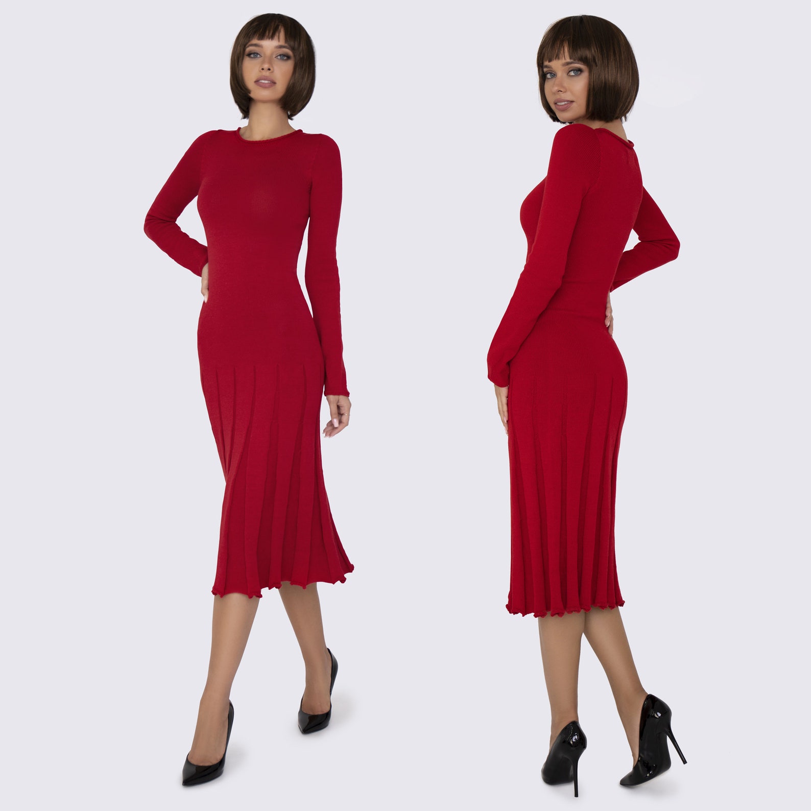 Women's knitted midi dress Red Midi Sweater Dress Red Etsy
