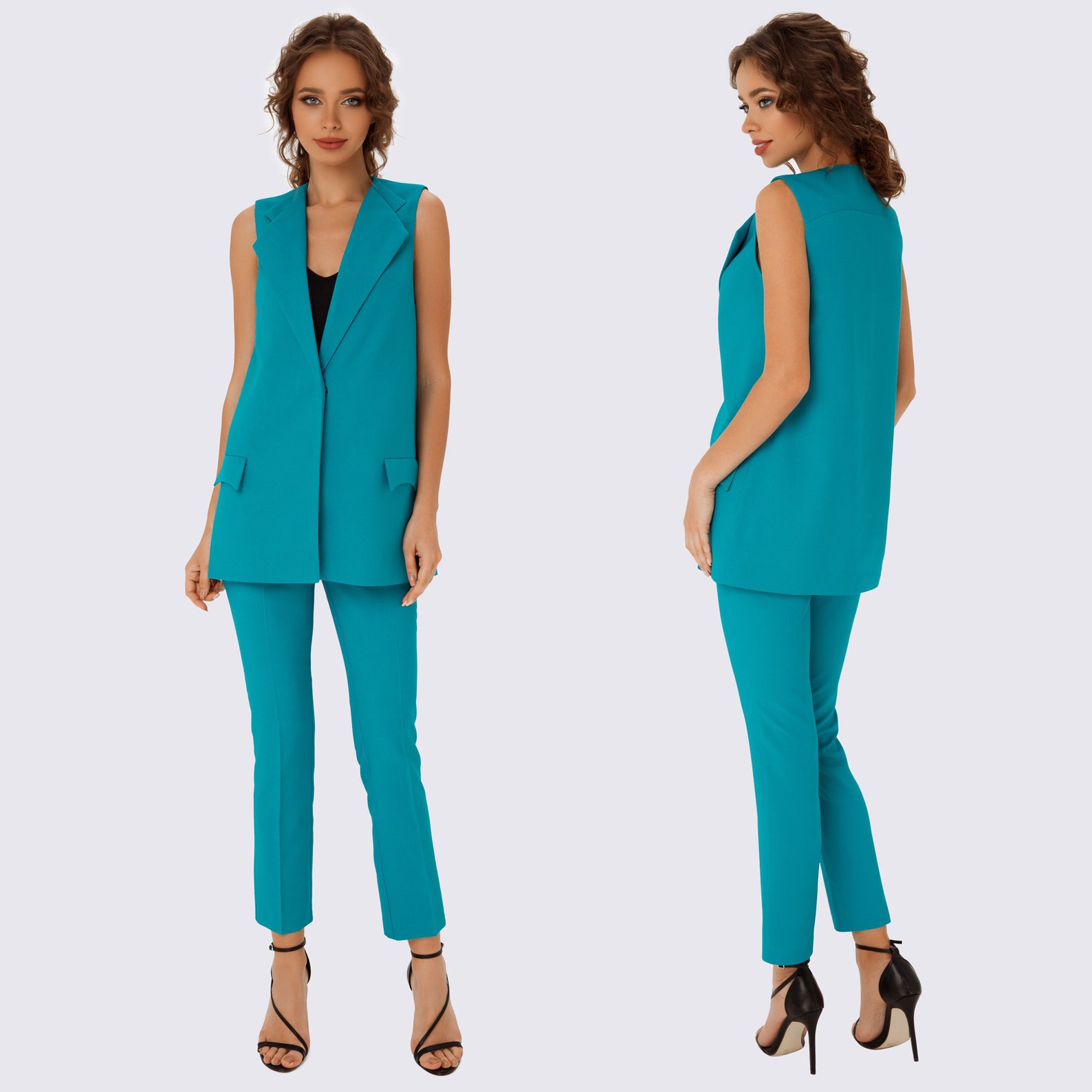 Women's Pantsuit in Emerald Color, Women's Pantsuit With Vest, Women's