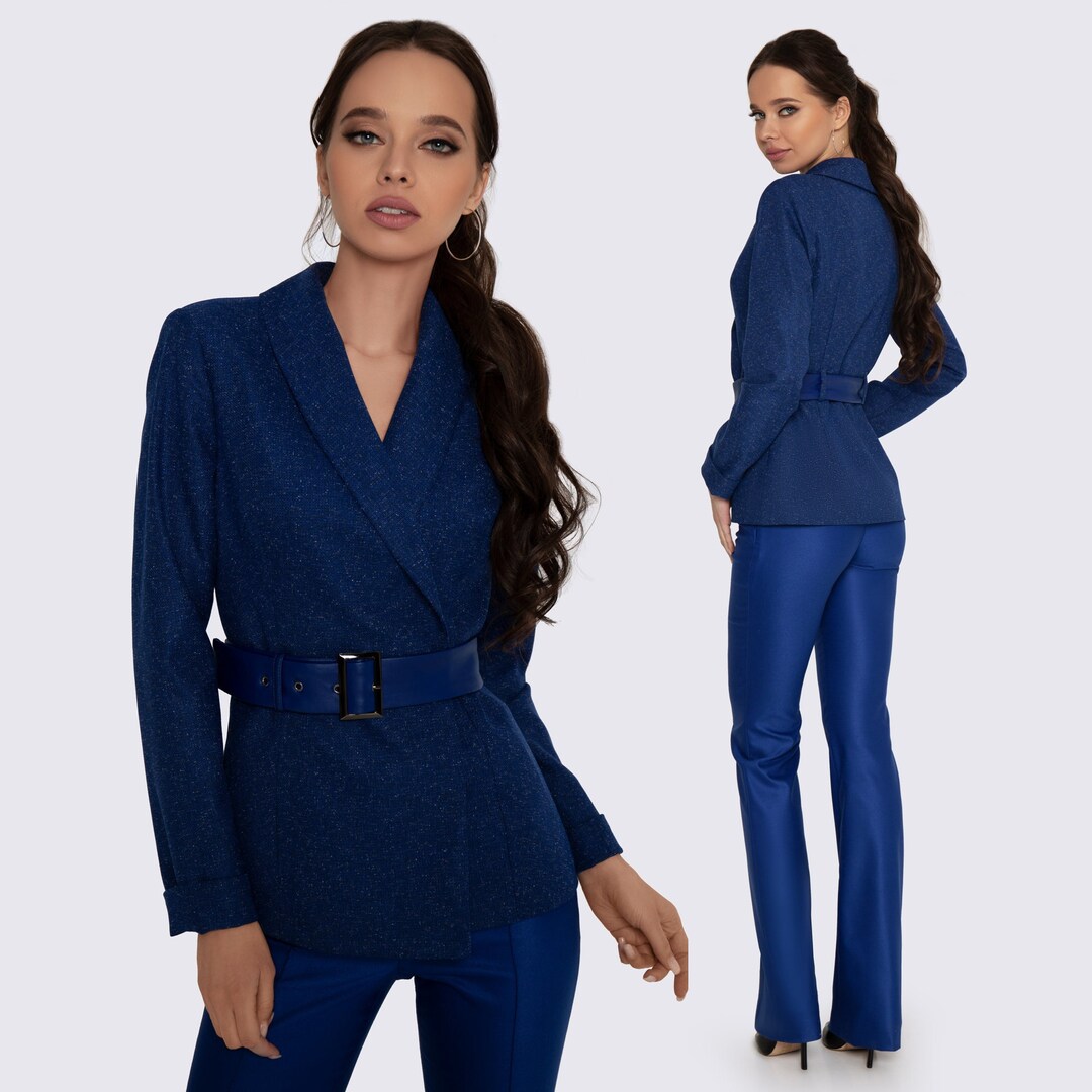 Women's Blue Jacket Blue Fitted Jacket Blue Jacket With Etsy