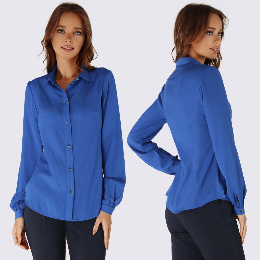 Chemise Jersey Chemisier De Femme Chemisier Manches Bleu Dentelle 35805