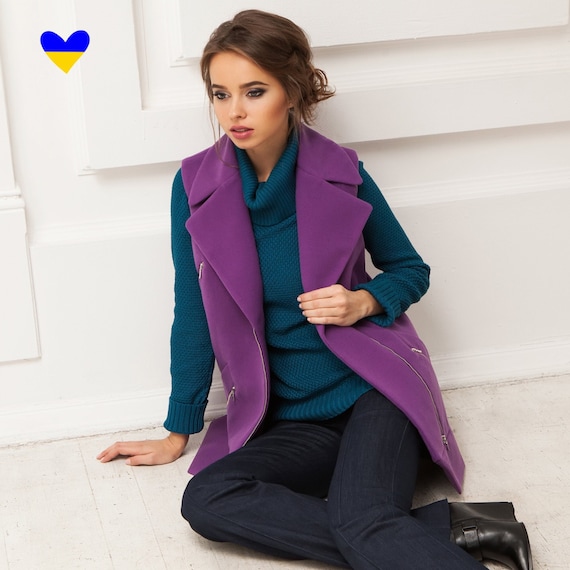 Gilet Fuchsia pour femmes gilet manteau pour femmes gilet elegant pour dames gilet a fermeture eclair violet manteau colore sans manches gilet dautomne pour femmes manteau violet Etsy France