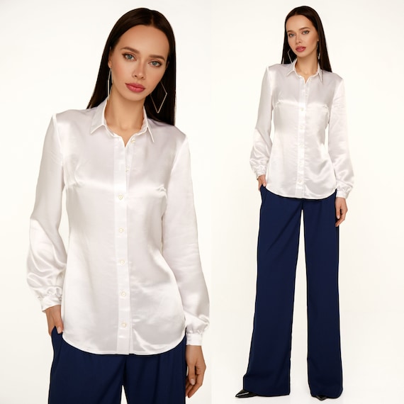 satin white button down shirt