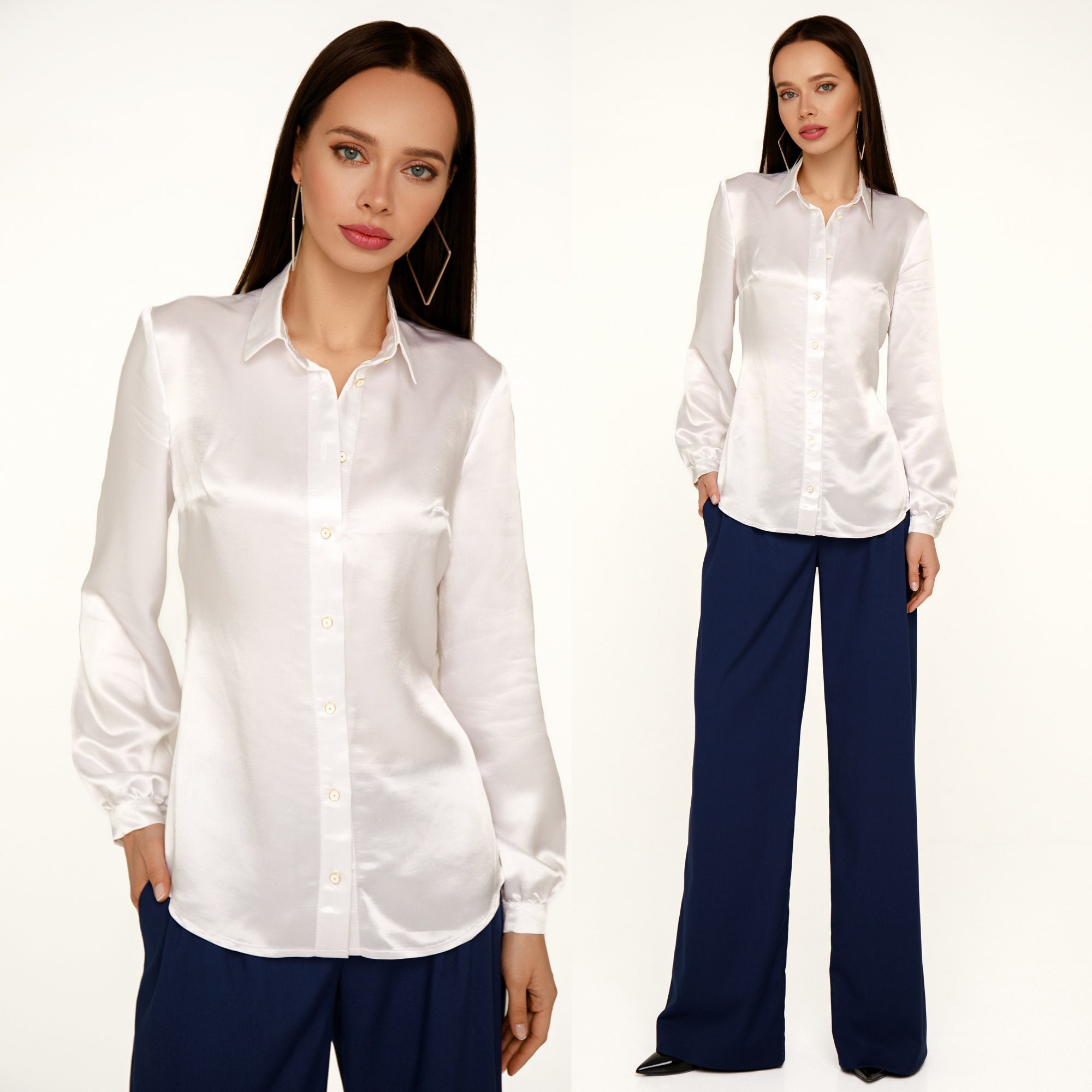 white satin shirts for ladies
