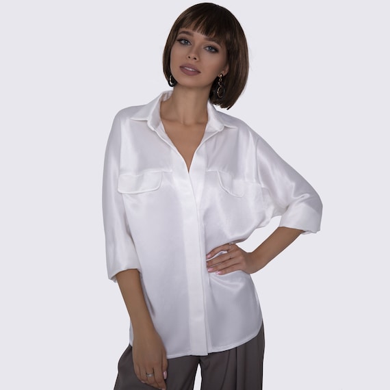 Blusa para mujer en blanco blusa de seda blanca - Etsy México