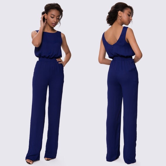 Navy Blue Summer Jumpsuit Blue Jumpsuit With Pants Blue - Etsy