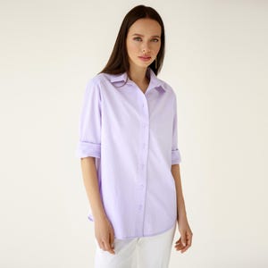 Lilac cotton shirt, Women&#39;s Lilac straight Blouse, Women&#39;s Shirt in Lilac color, Natural summer shirt