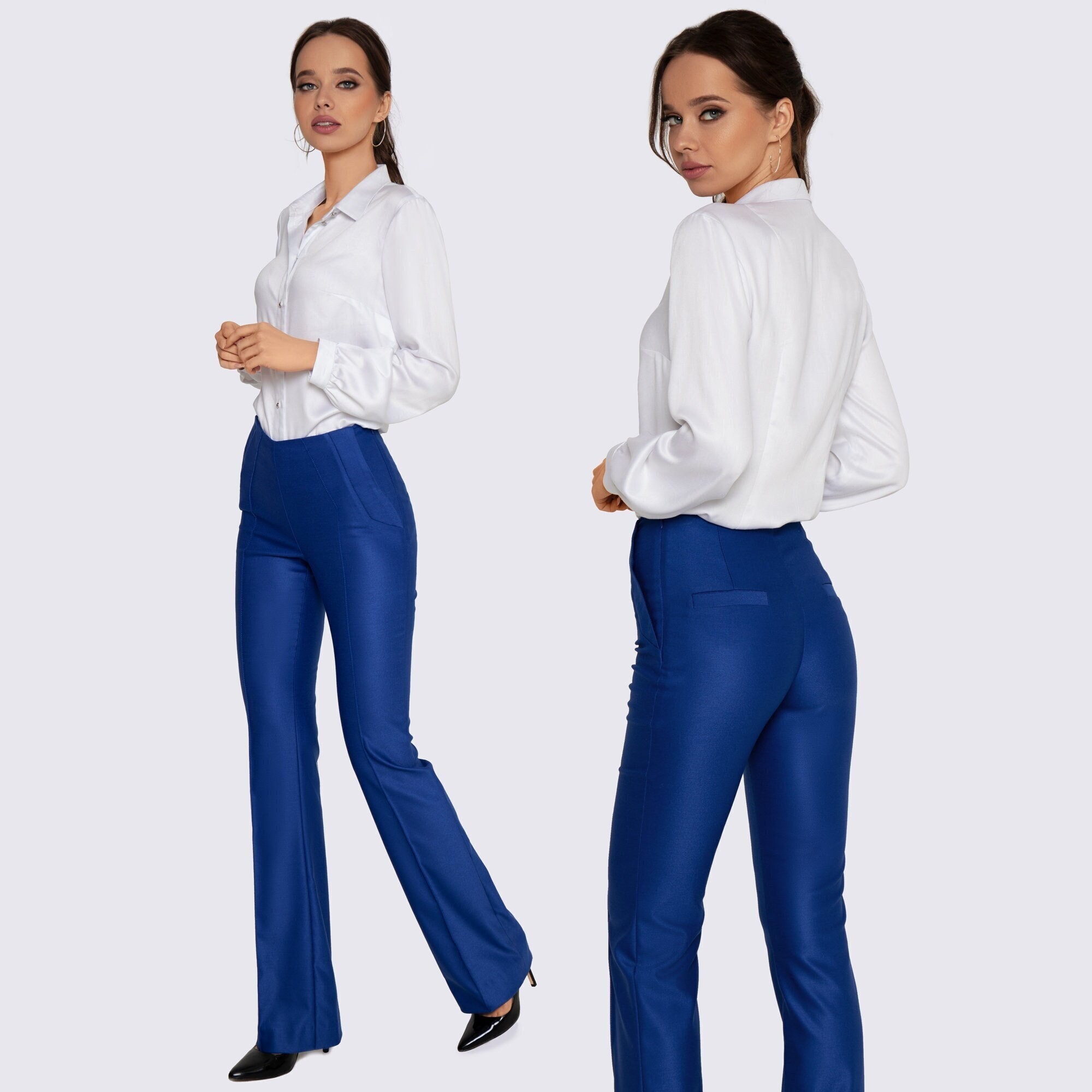 Women's Blue Trousers, Blue Trousers With Arrows, Women's Blue Flared — free download