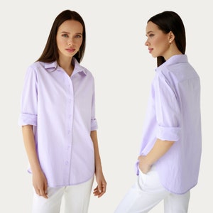 Lilac cotton shirt, Women&#39;s Lilac straight Blouse, Women&#39;s Shirt in Lilac color, Natural summer shirt