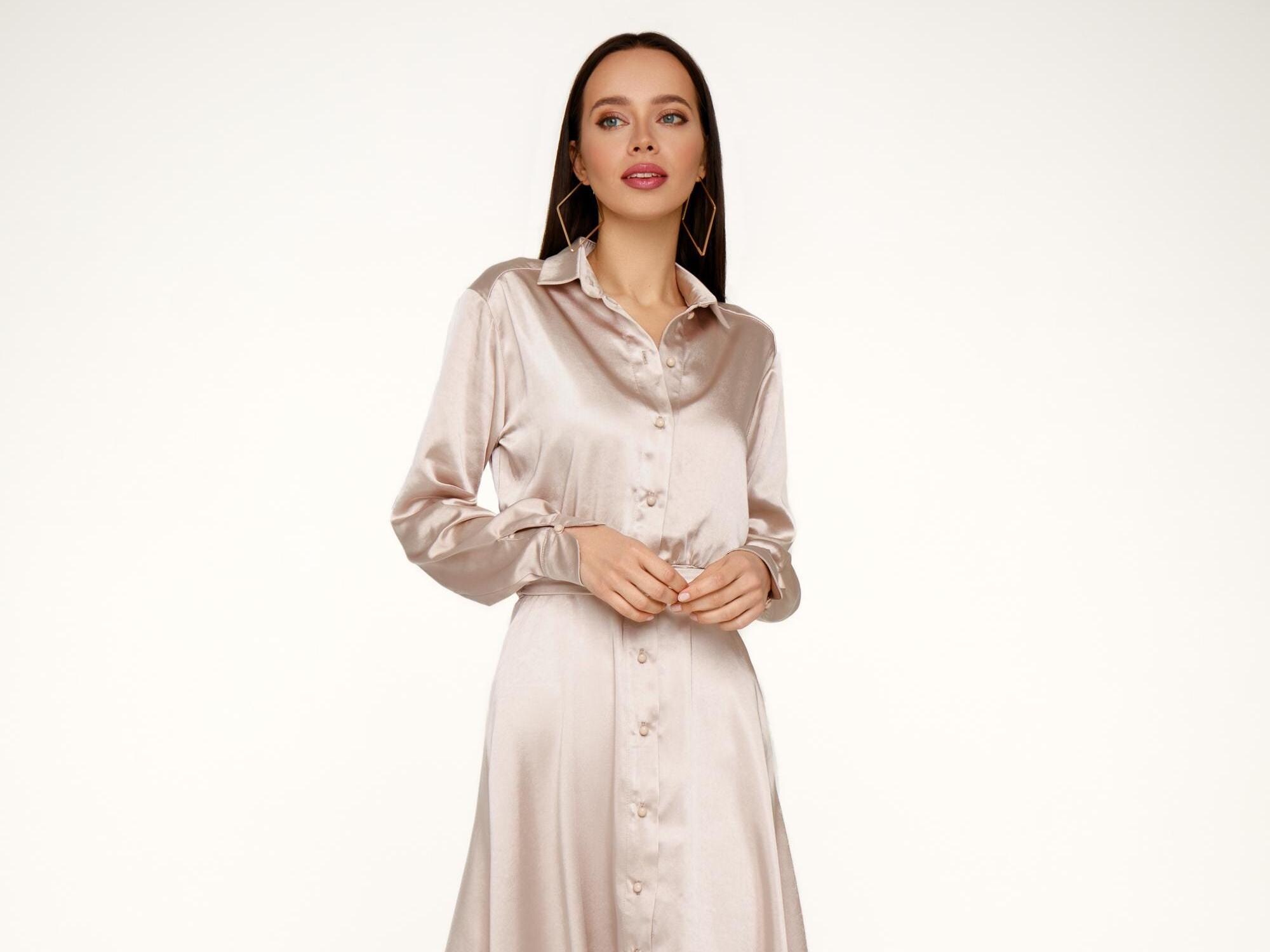 beige shirt dress with belt Women's Dress, Shirt Belt, Nude Dress With Glow, Nude Dress With Sleeves, Casual Beige Dress, Nude Silky Midi Dress The Vampire's Wife The anglera Color:dark blue The safari