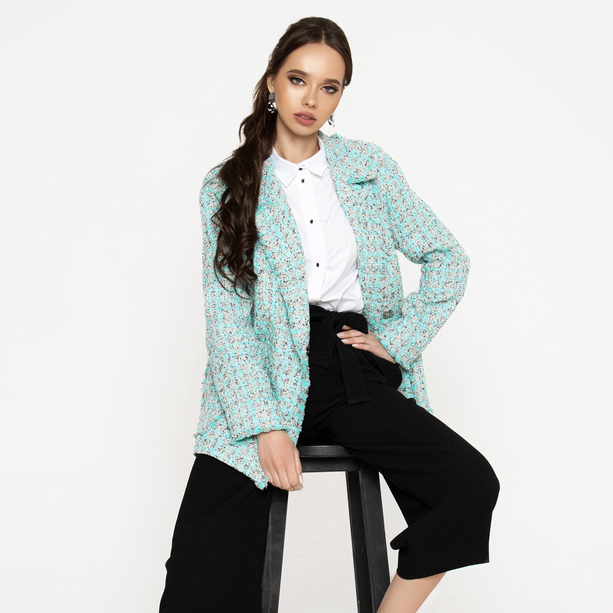 mint green boucle jacket