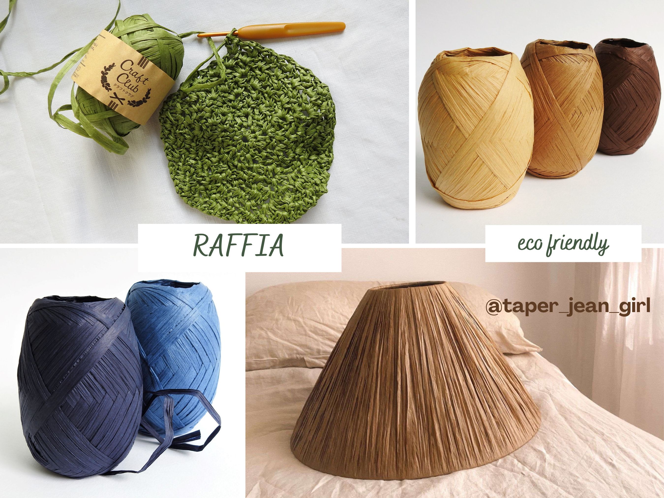 Raphia pour sacs au crochet en pure cellulose naturelle