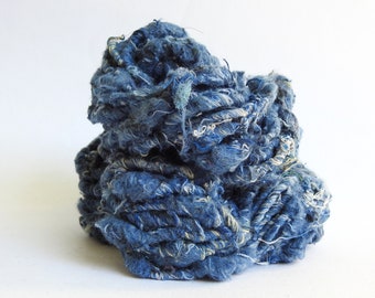 Recycled Denim Yarn. 100% recycled denim jeans. Handspun Chunky and oozing texture! Super soft and warm. Eco friendly Sustainable.