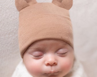 Newborn Baby Knot Hat Beige Tweed