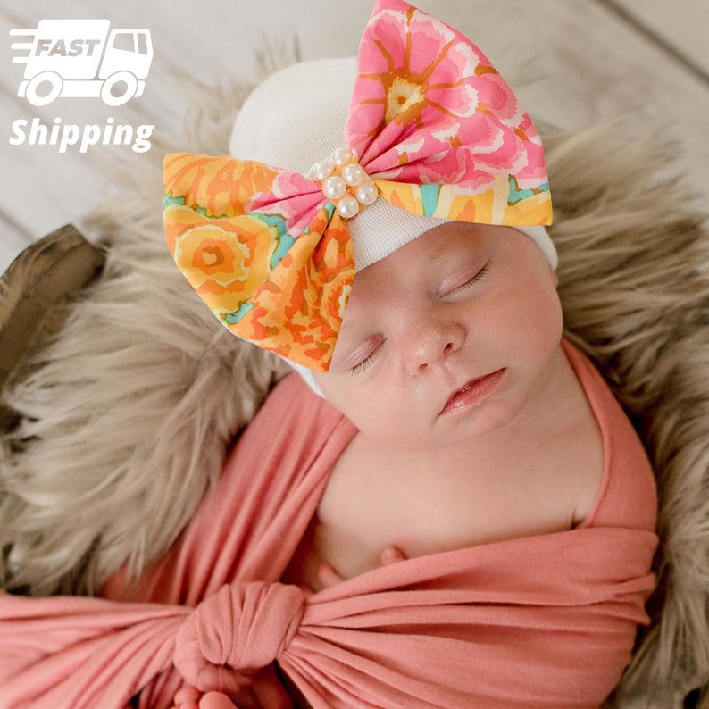 Melondipitys White Lace Flower Baby Hat or Baby Girls Melondipitys White Lace Flower Baby Hat or Baby Girls