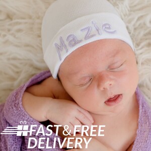 Personalized Newborn Hospital Hat: Embroidered Baby Name, Double Ply