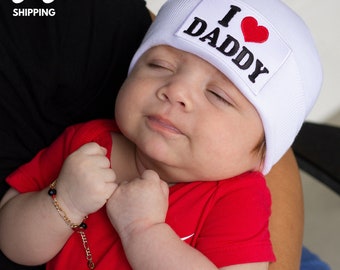 I Heart Daddy Hospital Hat: Newborn White Beanie, Extra Warmth