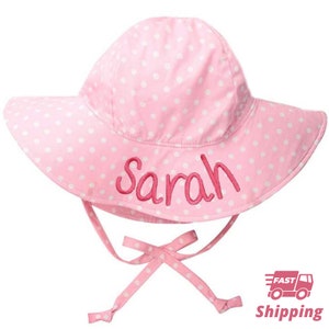 Melondipity Pink and White Polka Dot Baby Sun Hat -PERSONALIZED Option- Personalized Sun Hat - Baby Girl Monogrammed Sun Hat
