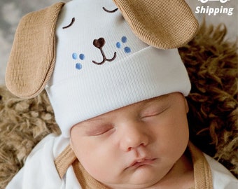 Melondipity Puppy Dog Face With Ears Newborn And Baby Hospital Hat