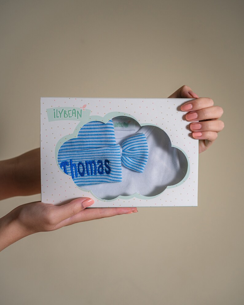 Melondipity Personalized Bow Tie Newborn Baby Boy Hospital Hat With