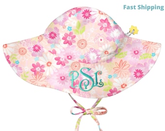 Personalized Baby Sun Hat: Light Pink Floral, UPF 50+, Adjustable