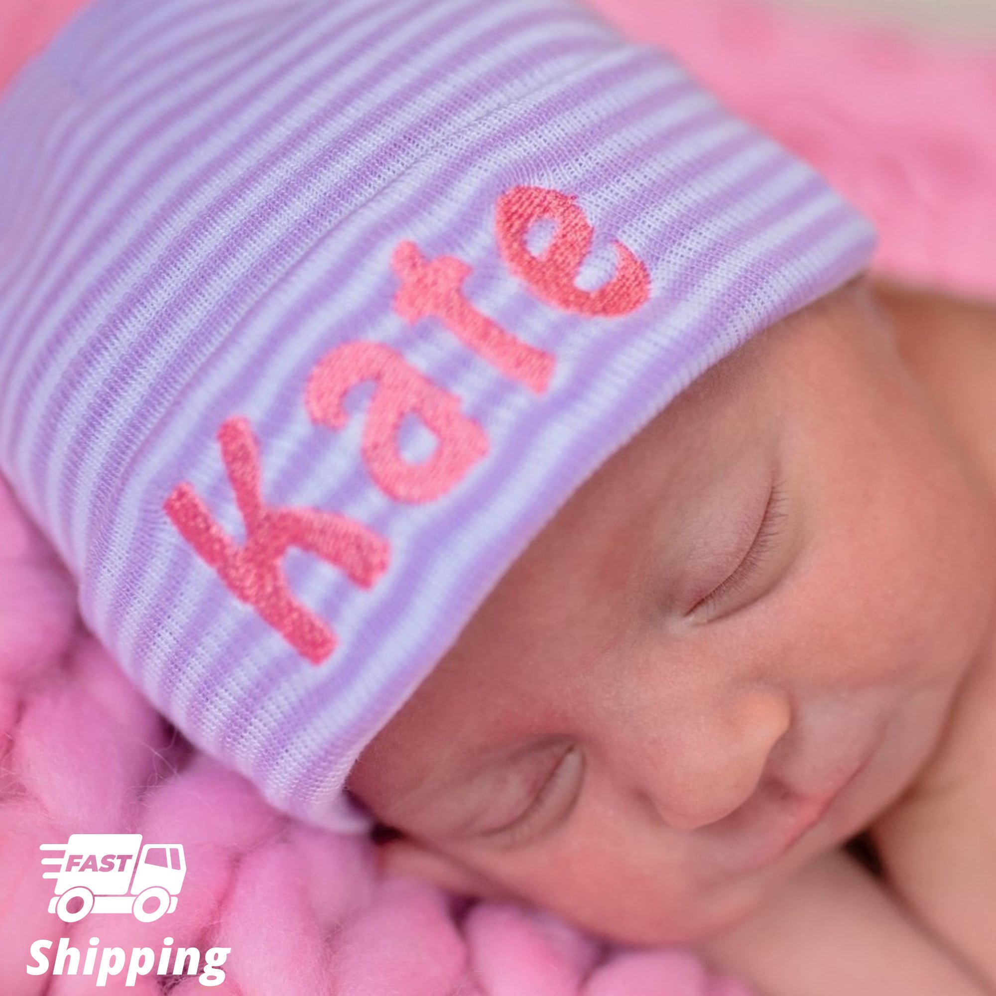 White Striped Personalized Newborn Girl 