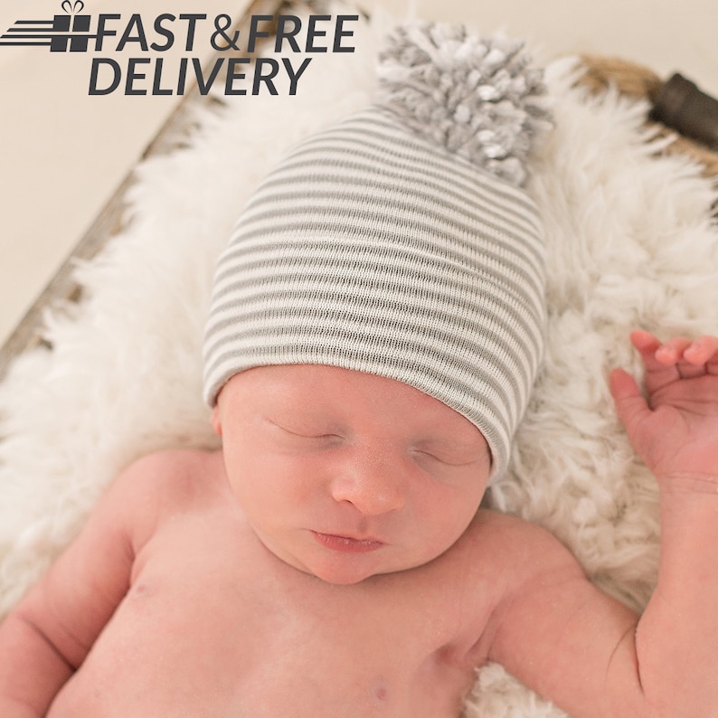 Melondipity Newborn Boy Hospital Hat Gray and White Striped Etsy