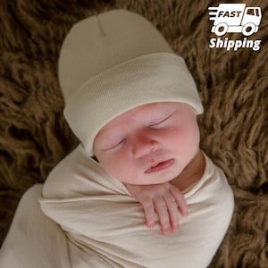 Melondipity Solid Oatmeal or Black Plain Hospital Hat for Newborn and Babies | Double Ply Fabric for Extra Warmth and Comfort