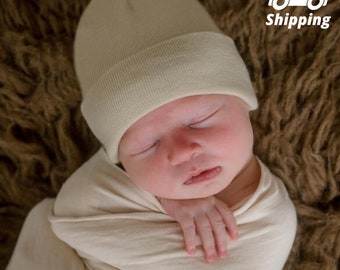 Melondipity Oatmeal or Black PLAIN Newborn Hospital Hat - Baby Boy Hat - Hospital Hat - Infant Hat - Beige Baby Hat - Brown Newborn Hat