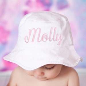 Melondipity Personalized White Sun Hat For Baby And Toddler Girls - Personalized Baby Girl Sun Hat