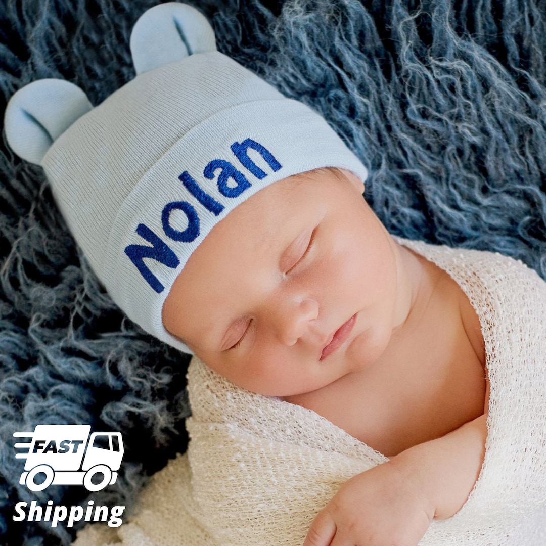 Personalized Baby Bear Blue Newborn Boy Hospital Hat Blue Bear Hat ...