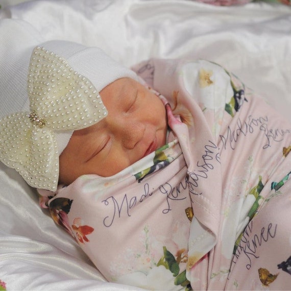 Melondipity - Gorro de hospital personalizado para bebé, gorro cálido para  bebés, recién nacidos, niñas, diadema personalizada con lazo, sombrero de