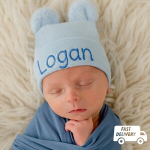 New Born Cap In Blended Stuff With Bear Shape Blue Color main image 1