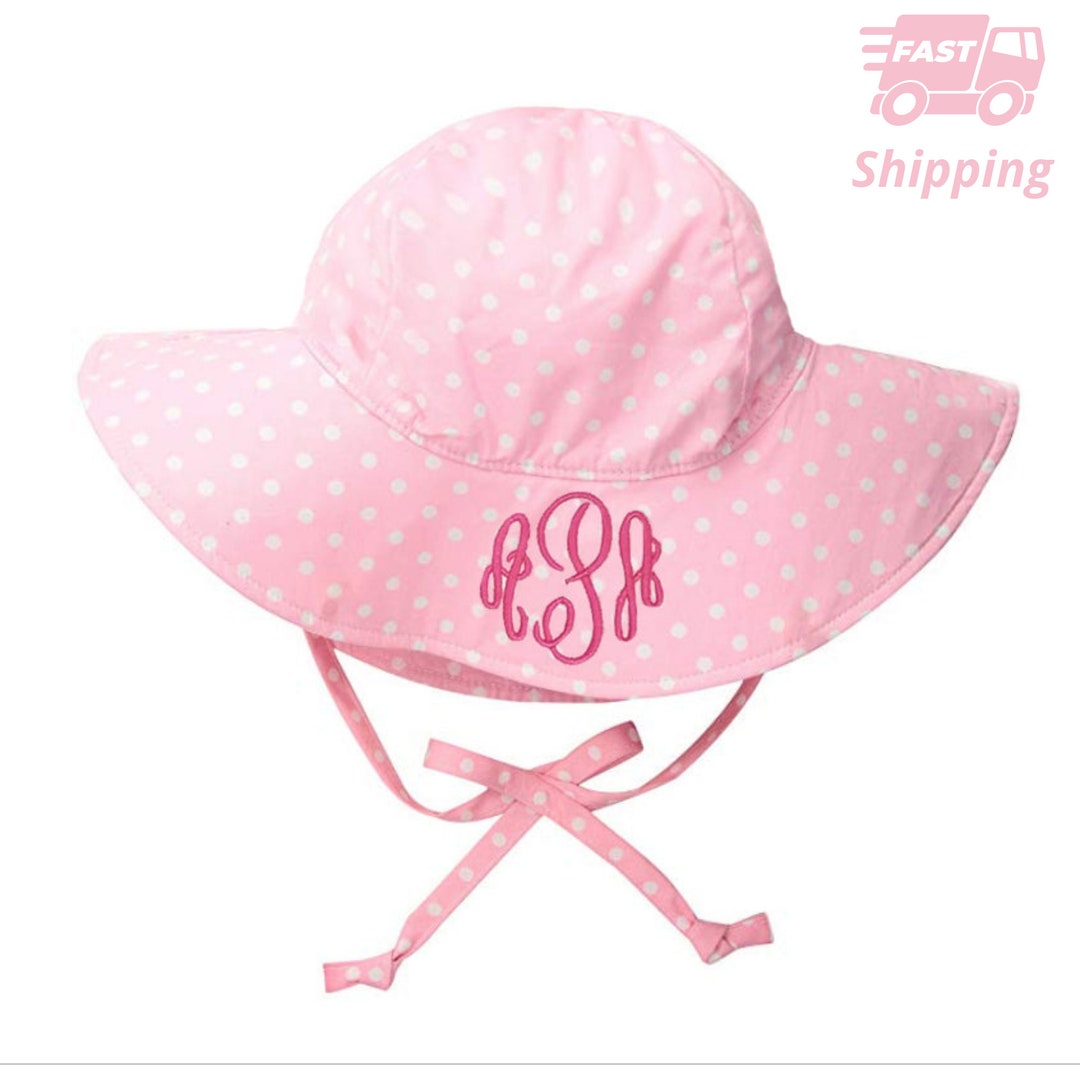 Pink and White Polka Dot Baby Sun Hat PERSONALIZED Option Baby Sun Hat