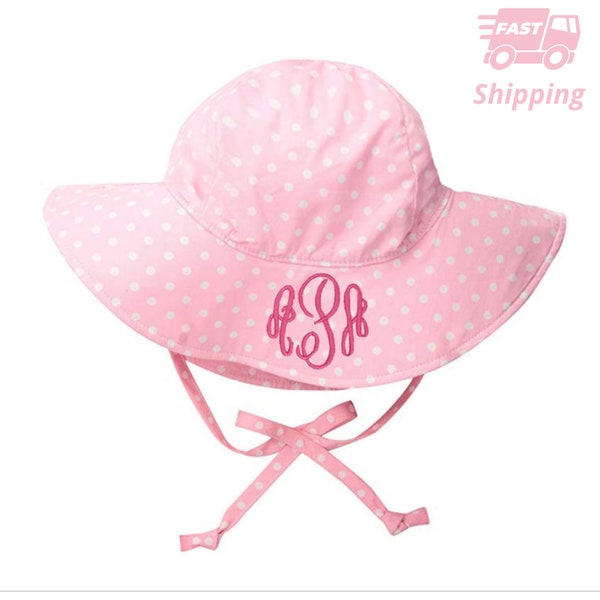 Pink and White Polka Dot Baby Sun Hat -PERSONALIZED Option- Baby Sun Hat - Toddler Sun Hat - Girl's Sun Hat - Personalized Sun Hat - UPF