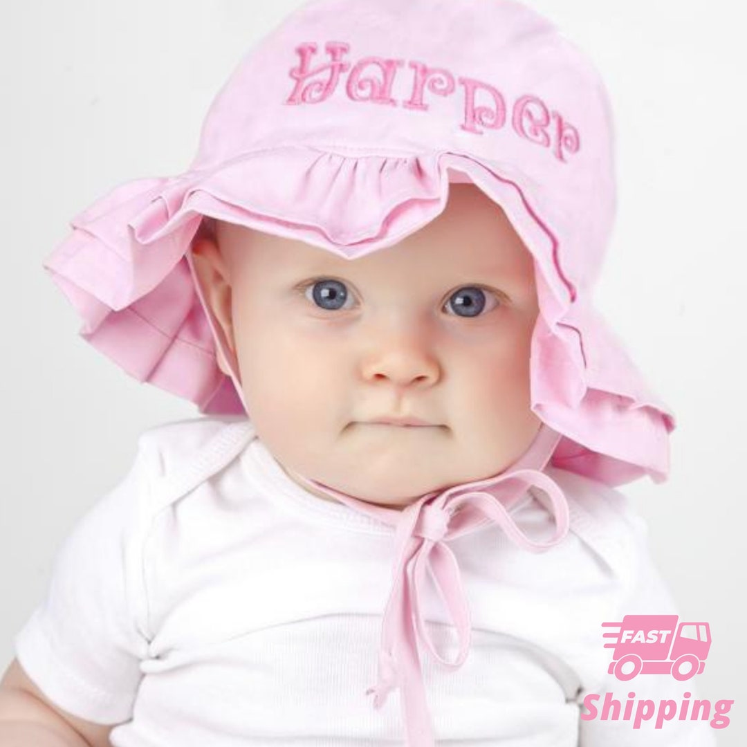 Pink Baby Sun Hat Double Ruffle Girl's Sun Hat Toddler Sun Hat