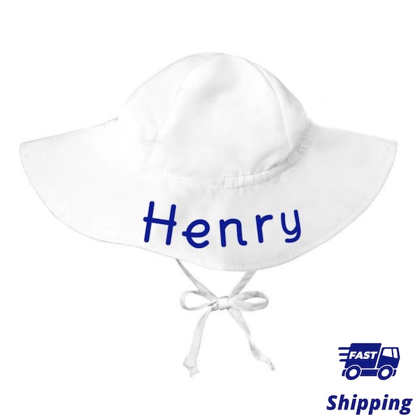 Melondipity PERSONALIZED White Wide Brim Sun Protective Baby And Toddler Sun Hat For BOYS And GIRLS - Personalization Option