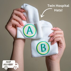 Melondipity A and B Two Solid Rounded Top White Newborn Hospital Hat | 2 Ply Warmer and Cozy Hats for Babies and Gender Neutral