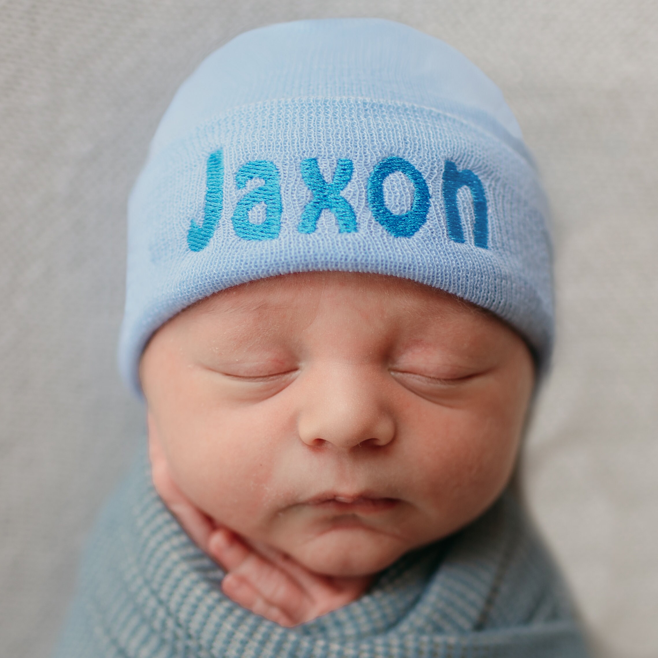 Personalized Baby Boy Hospital Hat: Embroidered Blue Newborn Beanie - Etsy