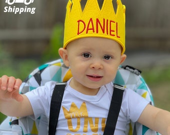 Personalized Baby Birthday Crown: Embroidered Felt Party Hat