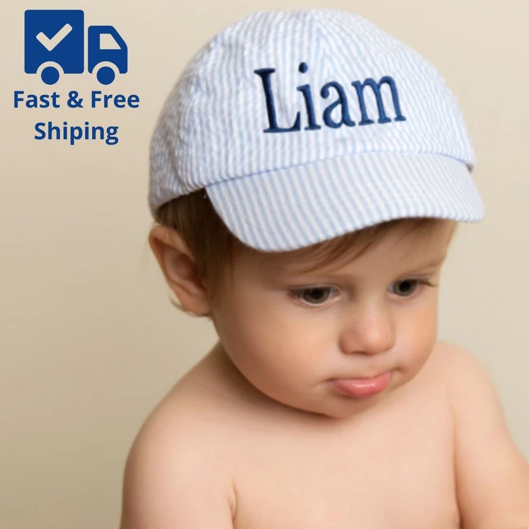 Baby Boy Seersucker Baseball Hat Personalized Baby Baseball Etsy