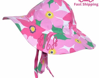 Monogrammed Toddler Sun Hat: Floral Print, UPF 50, Wide Brim