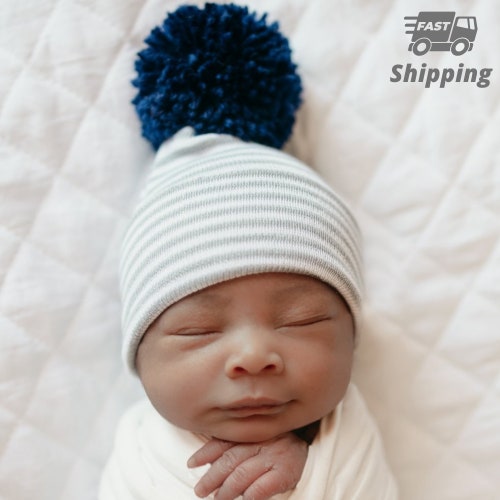 Baby Boy Newborn Hospital Hat Newborn Boy Blue and White Etsy