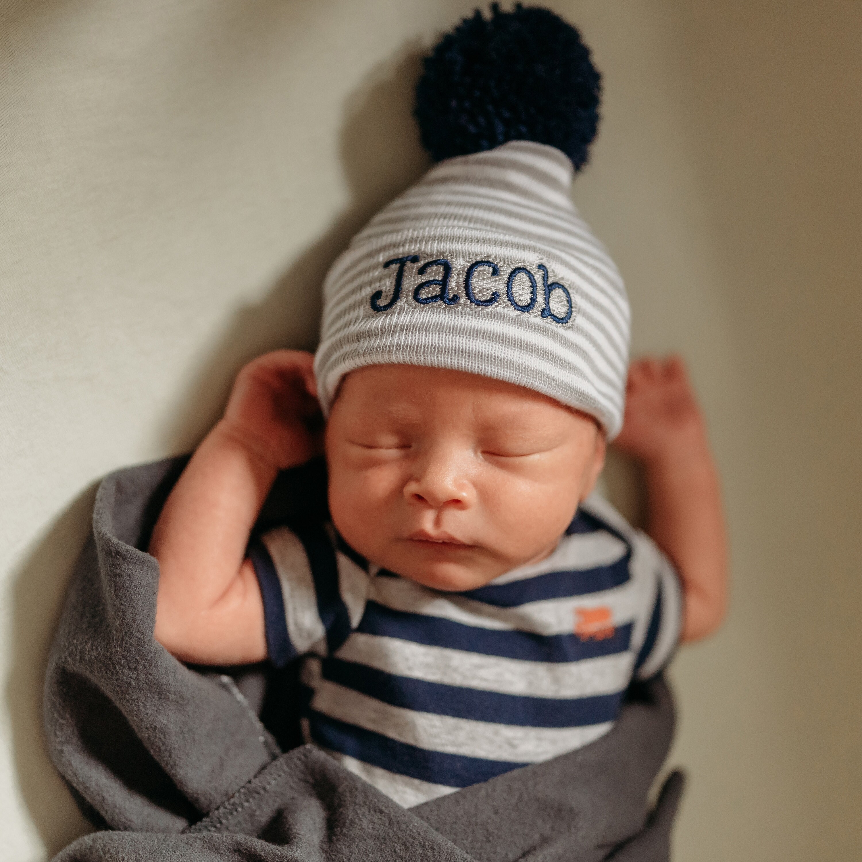 Personalized Grey and White Striped Newborn Boy Hospital Hat Etsy