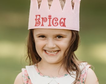 Personalized Pink Embroidered Birthday Crown - Girls 1-8 Years