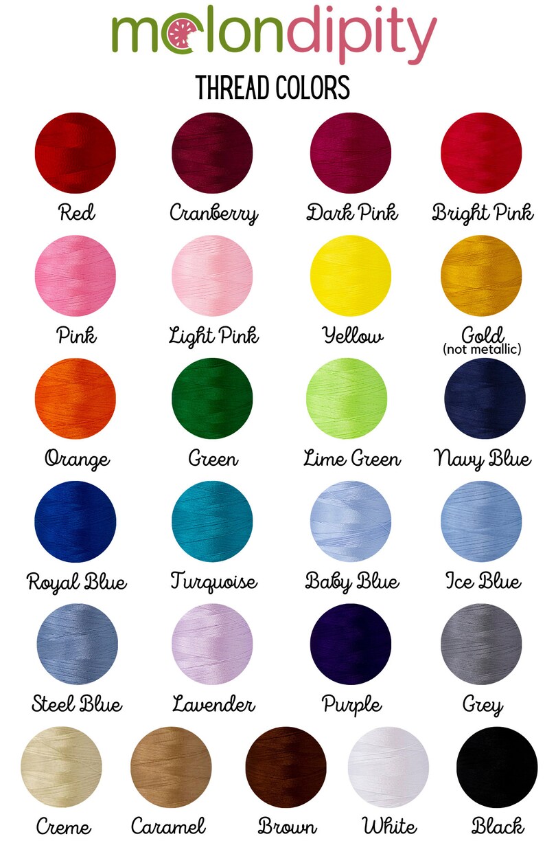 Puede incluir: Una carta de colores de hilo de melondipity. La carta incluye rojo, rosa, naranja, azul real, azul acero, crema, ar&aacute;ndano, rosa claro, verde, turquesa, lavanda, caramelo, rosa oscuro, amarillo, verde lima, azul beb&eacute;, morado, marr&oacute;n, rosa brillante, oro, azul marino, azul hielo, gris, blanco y negro.