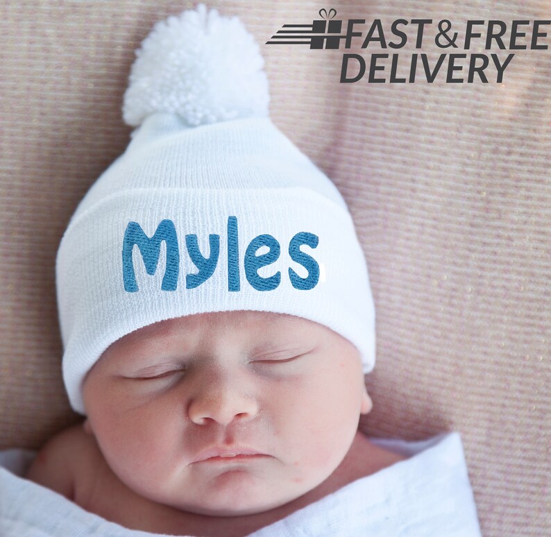 Clothes Shoes Accessories Personalised Embroidered 1 Pom Pom Baby Girls Boys Hat Newborn Unisex New 18 901church