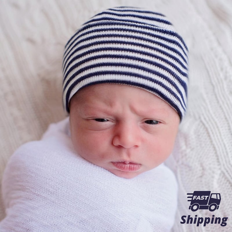 Petit Italia - Baby Boys Blue Stripe Baby Grow & Hat main image 1