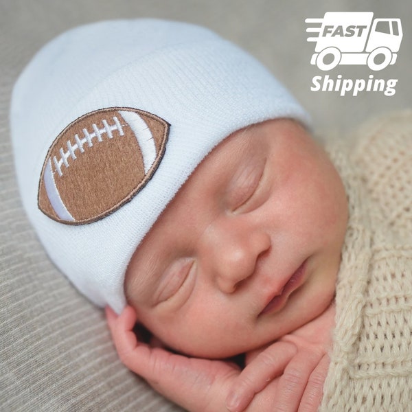 White Football Newborn Boy Hospital Hat - Newborn Hospital Hat - Baby Boy Hospital Hat - Newborn Hospital Hat - Baby Football Hat -White Hat