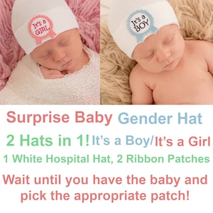 Melondipity White Hospital Hat with Ribbon Patch That Read &quot;It&#39;s a Boy/it&#39;s a Girl&quot; for Newborns and Gender Neutral| Double Ply Extra Warm